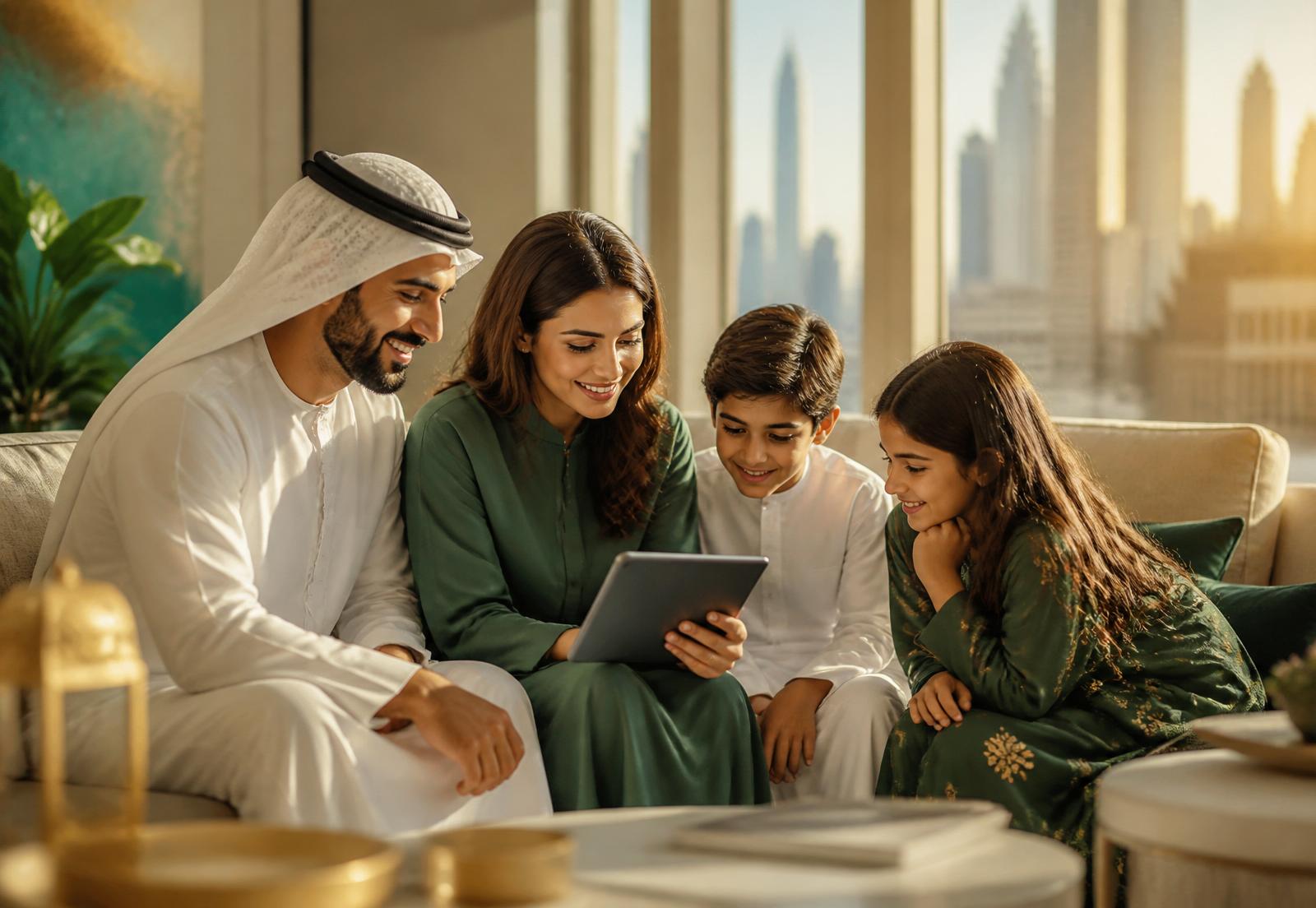 UAE family reviewing their child's academic progress together