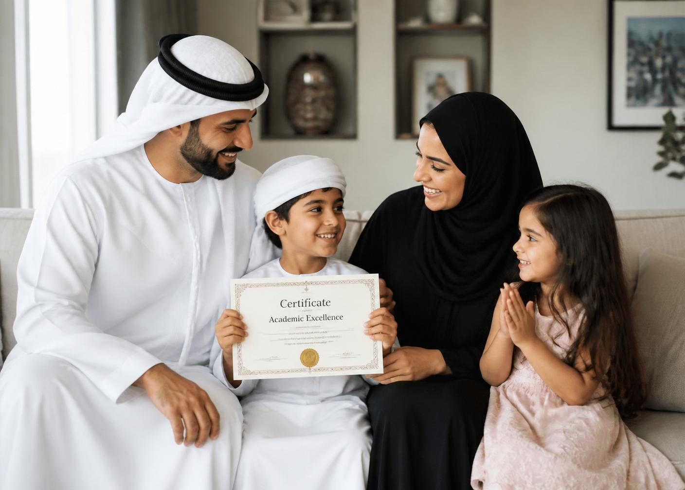 Happy family celebrating academic success