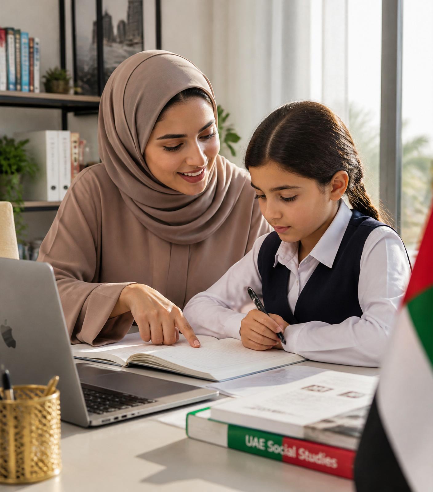 Tutor supporting a UAE student with homework